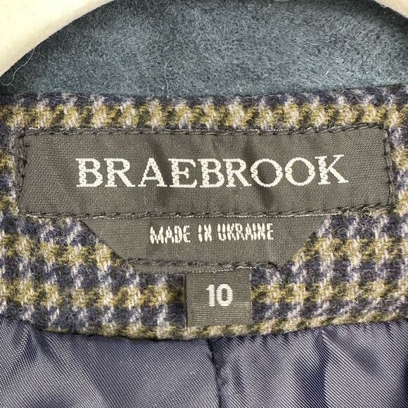 Vintage Braebrook Wool Plaid Blazer Suede Elbow Patch Size 10 Academia Preppy - Picture 7 of 12